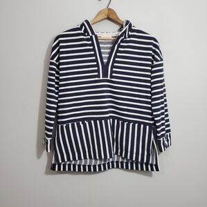 Anthro Melloday Navy/White Striped Hooded Sweatshirt